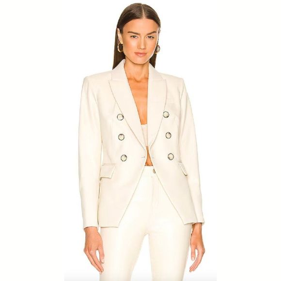 Veronica Beard Jackets & Blazers - Veronica Beard Miller Dickey Faux Leather Jacket Blazer in Ecru - Size 2